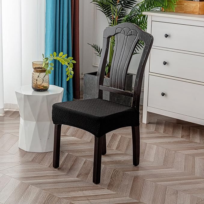 Genina Waterproof Seat Covers for Dining Room Chair Covers Waterproof Dining Chair Covers (6 PCS-Rear-Covered, Black)