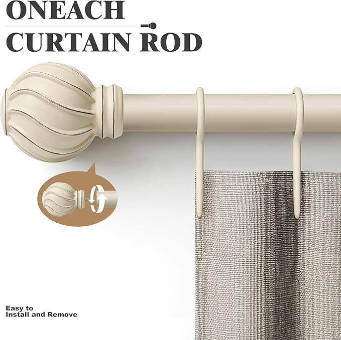 Oneach White Curtain Rods for Windows 48 to 84 Inch, 7/8" Adjustable Heavy Duty Decorative Drapery Rods with Round Netted Texture Finials (Pack of 1, 36 to 88 Inch)