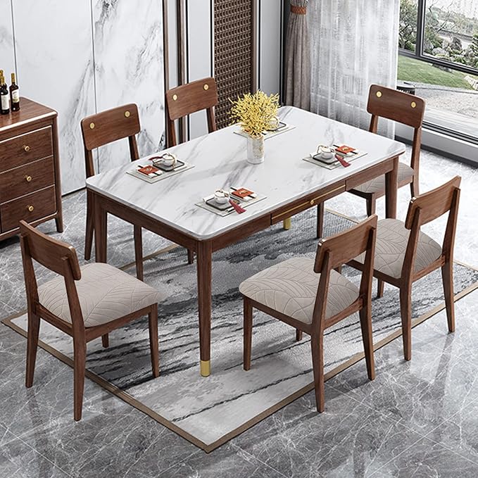 Genina Waterproof Seat Covers for Dining Room Chairs, Stretch Chair Covers Removable Washable Dinning Room Kitchen Chair Seat Covers Slipcovers (Leaves-Warm Gray, 6 PCS)