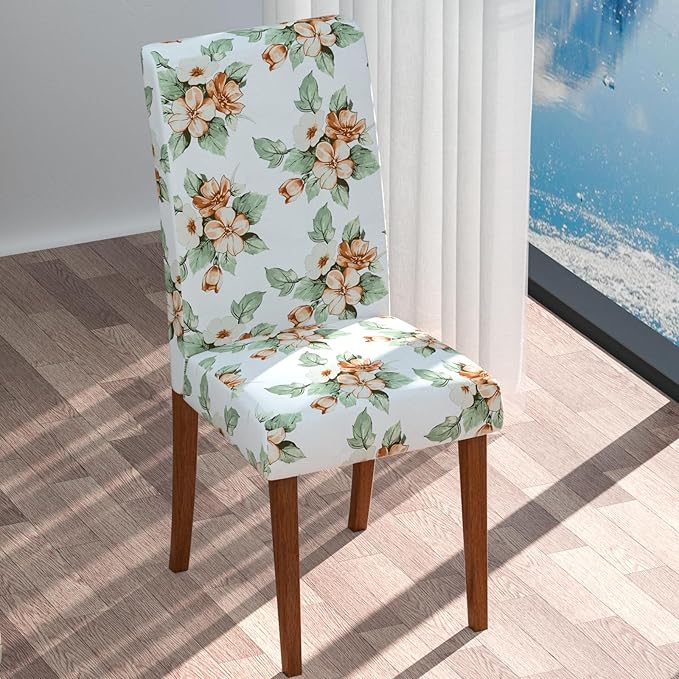 Stretch Dining Chair Covers Set of 6,Floral Print Chair Covers,Soft Removable Washable,Pet Friendly Furniture Protector,Universal Chair Slipcovers for Home, Kitchen,Ceremony Dining Room Seat