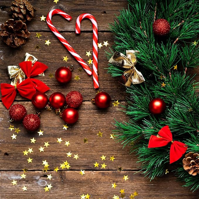 24 Count Small Red Christmas Ornaments Balls, Mini Red Ornaments for Christmas Tree, Plastic Shatterproof Valentine Tree Decorative Hanging Bulbs Ball for Xmas Outdoor Party Decorations, 1.6 inch