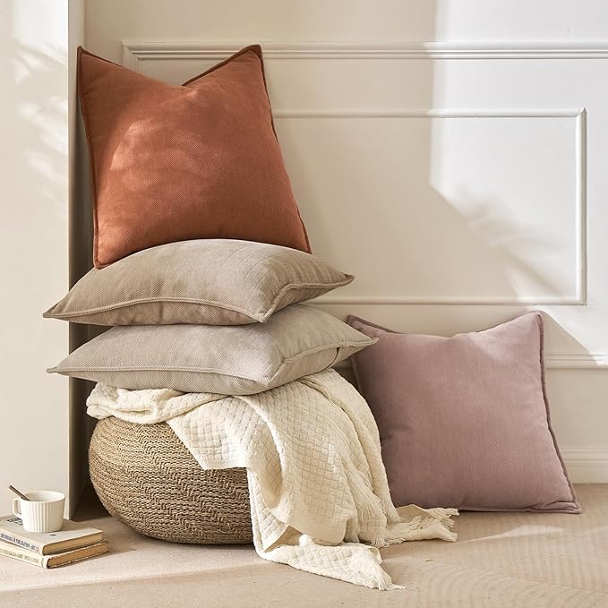 MIULEE Pack of 2 Khaki Decorative Pillow Covers 20x20 Inch Soft Chenille Luxurious Couch Throw Pillows Farmhouse Cushion Covers with Elegant Design for Sofa Bedroom Living Room Home Decor