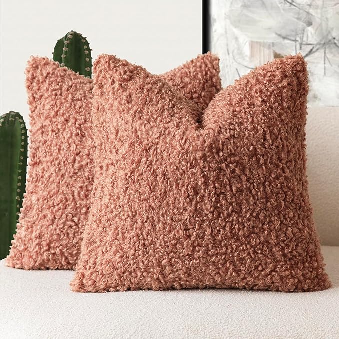 Foindtower 2 Pieces 26x26 Inch Dusty Pink, Faux Fur Throw Pillow Cover Accent Sherpa Furry Pillow Covers Fuzzy Soft Pillowcases Cozy Sheepskin Decorative Fleece Cushion Case for Bed Couch Living Room