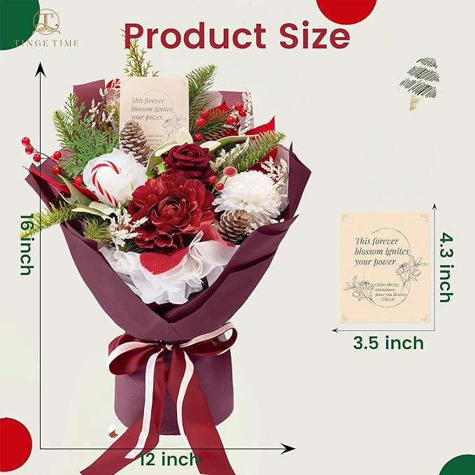 TINGE TIME Preserved Flowers Bouquet, Christmas Faux Rose Bouquets, Artificial Flowers Poinsettia Faux Flowers, for Christmas Centerpiece Table Home Holiday Party