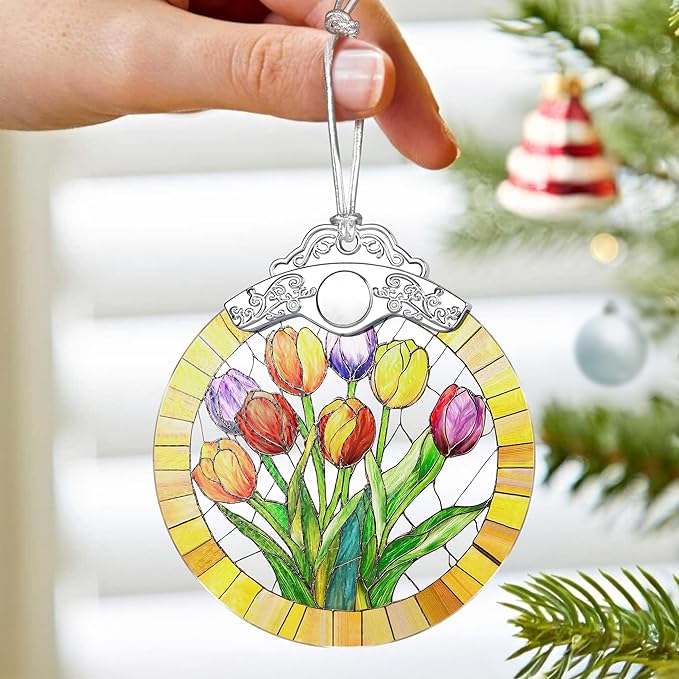 Tulip Flower Ornament – Christmas Decoration & Christmas Ornament; Stained Glass Holiday Decoration (Holiday Present, Bauble Present, Gift Idea, Gift Exchange) | Heirloom Keepsakes