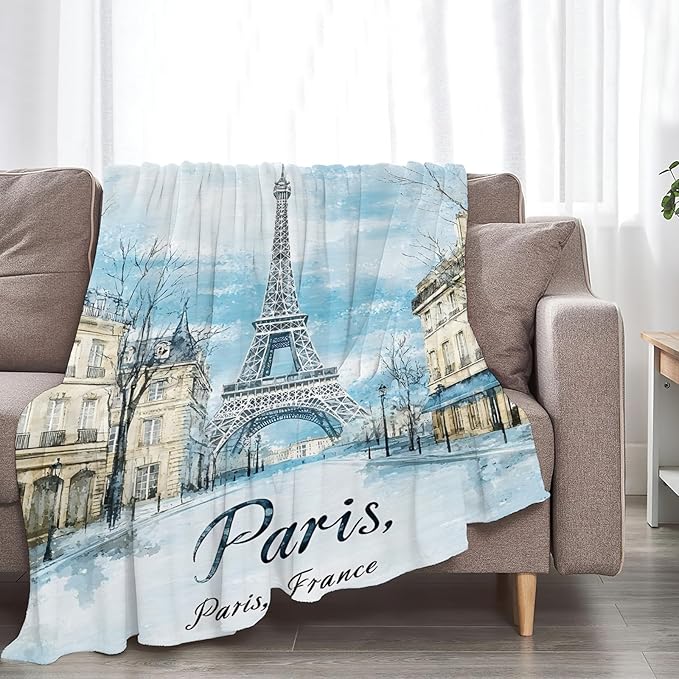 Tijuboni Paris Eiffel Tower Throw Blanket Paris Gifts for Girls Women Boys Men Adults Kids Soft Flannel Fleece Blanket for Couch Sofa Bed Home Decor 60"x80"