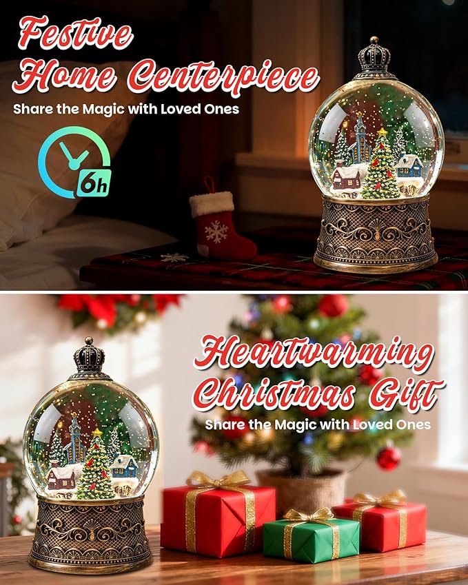 Christmas Tree Snow Globe Light up Lantern with 8 Songs, 6.69" Christmas Snow Globes for Kids Adults, 6H Timer & Dual Power, Snowglobes Christmas Decorations Indoor, Gifts for Women Men