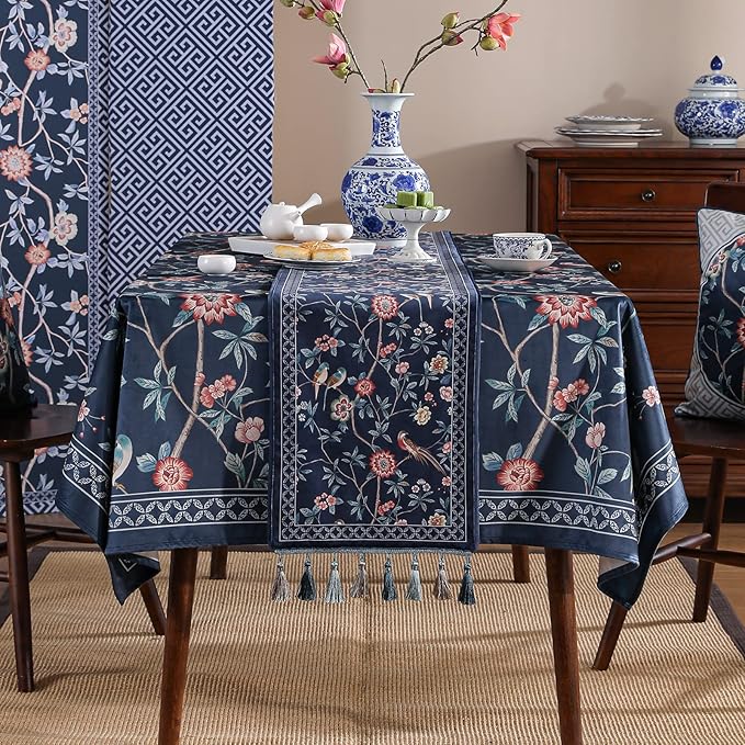 patdrea Vintage Chinoiserie Floral Table Runner Farmhouse for Home Kitchen Dining Decor Parties Family Dinners 12"*87"