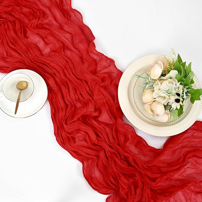 25 Pack Red Cheesecloth Table Runner 17 x 108 Inch Fall Thanksgiving Boho Rustic Farmhouse Gauze Cheese Cloth Runner for Wedding Party Baby Shower Home Decor Holiday Decorations