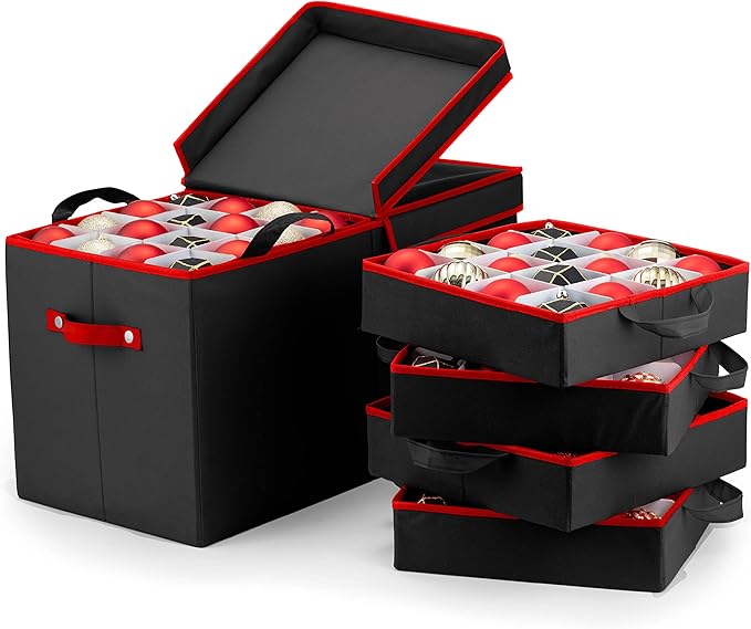 Premium Christmas Bauble Storage Box With Dividers - 128 Compartment Xmas Ornament Storage Box - Designed for Delicate Christmas Decorations & Baubles - Tear Proof 600D Oxford Fabric - 5 Year Warranty