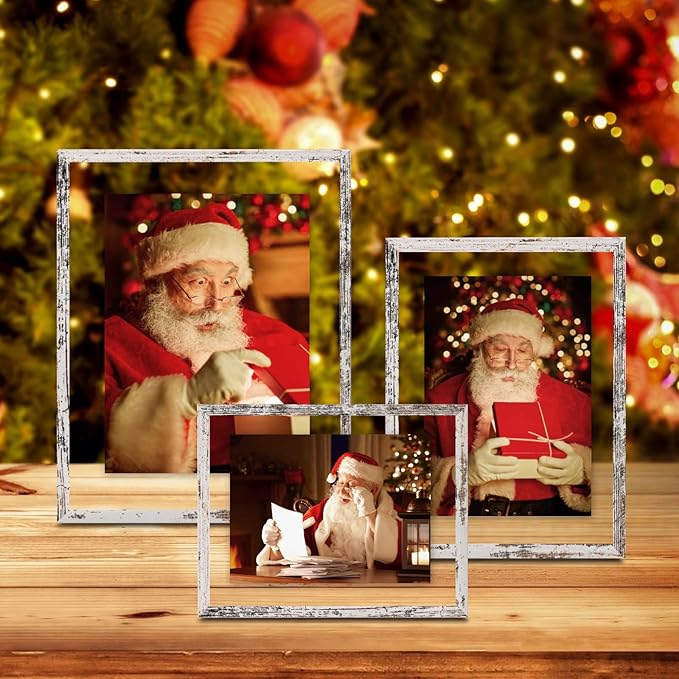 Egofine Distressed White 8x10 Floating Frames Set of 2, Double Plexiglass Picture Frame, Made of Solid Wood Display Any Size Photo up to 8x10, Wall Mount or Tabletop Standing