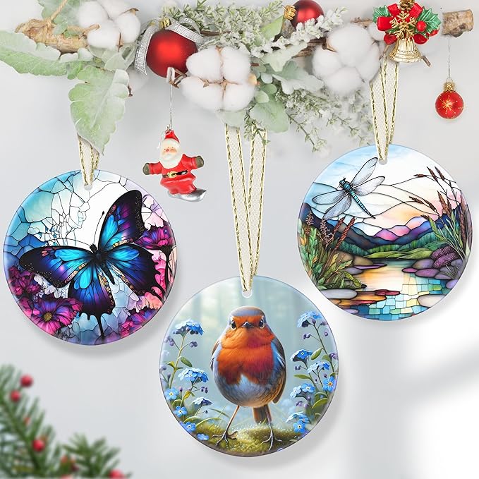 Robin Christmas Ornament, 3.5 Inch Ceramic Christmas Hanging Ornament, Robin Decor, Christmas Tree Ornaments, Gifts for Christmas, Holiday Presents, Gift Exchange