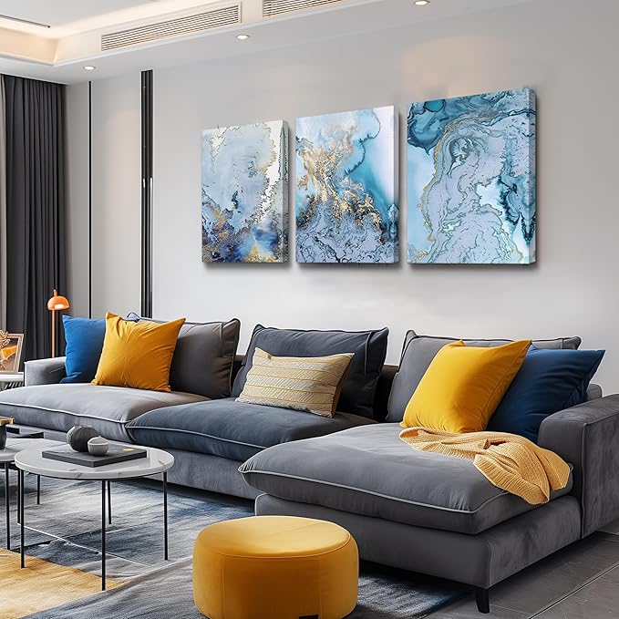 Blue Abstract Canvas Wall Art For Living Room Bedroom Wall Decor Office Pictures Watercolor Wall Paintings Bathroom Home Decoration Posters Prints Artwork 12'' X 16'' 3 Piece Set