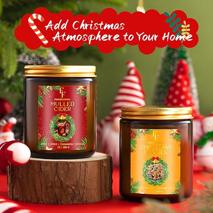 Christmas Candles Set, Scented Candles for Home, 6 Pack Holiday Natural Soy Candles, Christmas Gifts for Women Men, Winter Fragrance of Cedar/Cookies/Cider/Cinnamon/Wreath/Christmas Eve