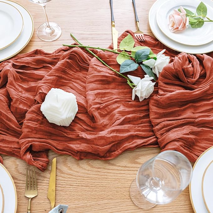 Wokceer Cheesecloth Table Runner 2Pack 10FT Terracotta Fall Cheese Cloth Table Runner Boho Gauze for Party Thanksgiving Long Rustic Sheer Runners for Baby Bridal Shower Wedding Easter