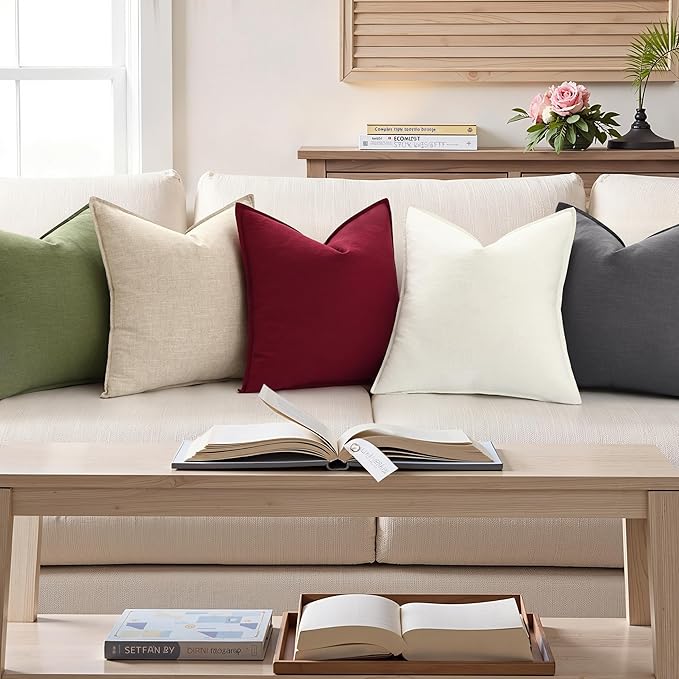 decorUhome Christmas Decorative Linen Throw Pillow Covers 22x22 Inch Set of 2 Dark Grey Soft Pillow Covers with Flange Edges Soft Farmhouse Boho Accent Pillow Cases for Couch Sofa Bed Living Room
