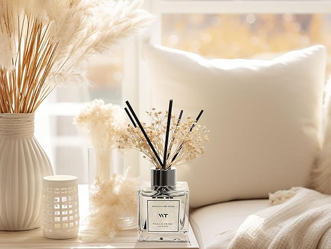 Real Flower Stick Diffuser Set Hotel White Tea Scent for Bathroom Accessories Shelf Decor & Air Fresheners, Sticks Defusers with 5.1 fl oz Essential Oils, House Bedroom Office Decor & Gifts