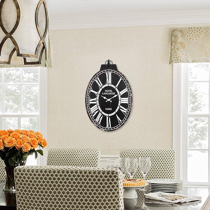 MODE HOME 29-Inch Oval Wall Clock, Stylish France Wall Clock with Large Scale Roman Numerals Perfect for Living Rooms, Dining Room, Entryways