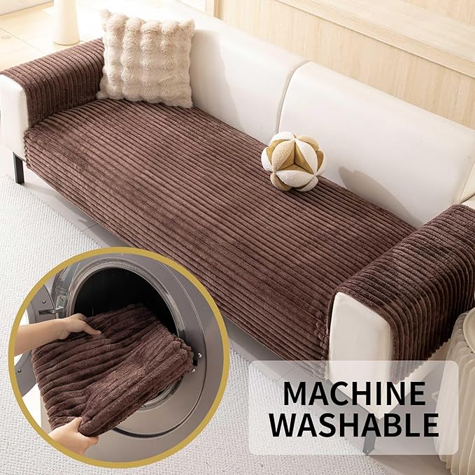 HAOMAIJIA Waterproof Couch Cover for Dogs Washable,Faux Fur Pet Couch Covers for Sofa,Soft Dog Bed Cover Non-Slip Couch Covers for 3 Cushion Couch Sofa Pet Friendly (Brown, 35" x 74" 1 Pack)