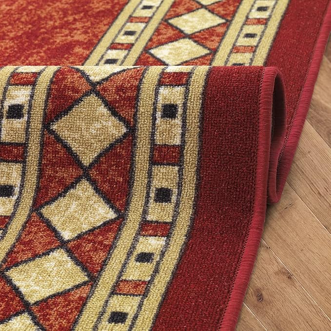 Antep Rugs Alfombras Modern Bordered 4x6 Non-Skid (Non-Slip) Low Profile Pile Rubber Backing Indoor Area Rugs (Maroon Beige, 4' x 5'8")