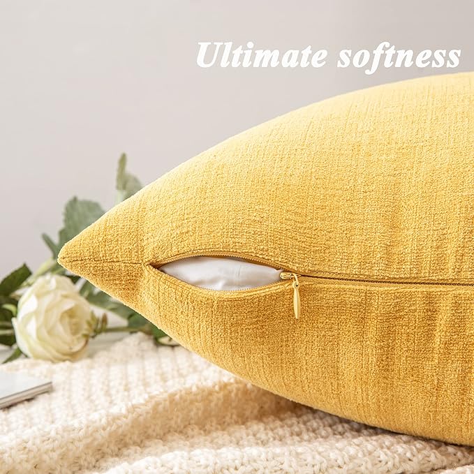 GAWAMAY Lumbar Pillow Cover Decorative Throw Pillow Covers 12"x20" Inch Set of 2, Super Soft Chenille Pillowcase for Living Room Bedroom Sofa Couch Cushion Cover Mustard Yellow 30x50cm (ONLY Covers)