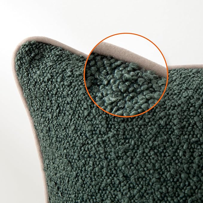 Amazon Basics Boucle Throw Pillow Covers for Couch, Living Room, Home Decor with Hidden Zipper, Green, 16×16in, Pack of 2