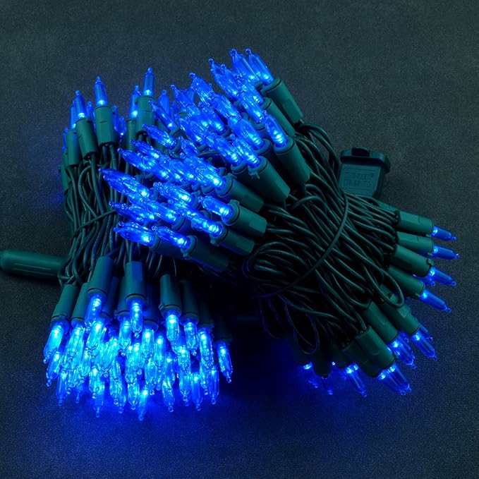 YULETIME Blue LED Christmas Lights 200 Count 50 ft, Pack of 2 Strands 25 ft 100 Lights UL Certified String Light Set (Blue)