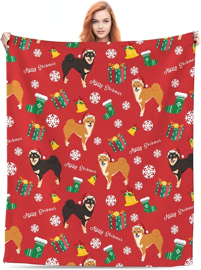 Christmas Dog Throw Blanket Soft Plush Fleece Blankets Warm Cozy Lightweight Fuzzy Blanket for Bed Sofa Couch Home Decor 60"X50"