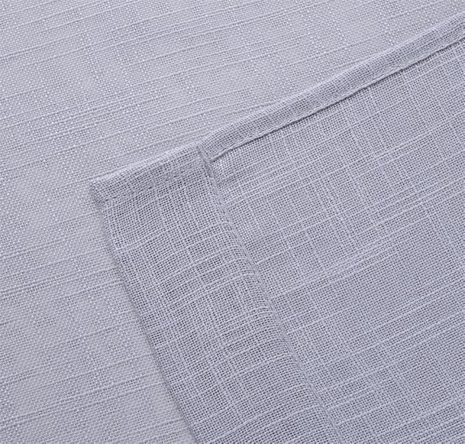MIUCO Semi Sheer Curtains Poly Linen Textured Solid Grommet Curtains 84 Inches Long for Nursery 2 Panels (2 x 37 Wide x 84" Long) Silver