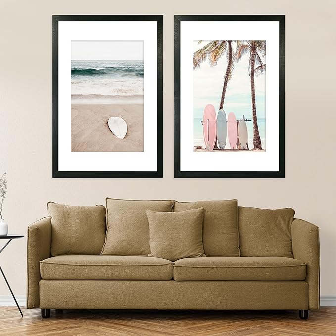 16x24 Frame Set of 2, Rustic Black Wood Style - Display 16 x 24 Picture without Mat or 12x18 Picture with Mat, Wall Mounting Horizontal and Vertical
