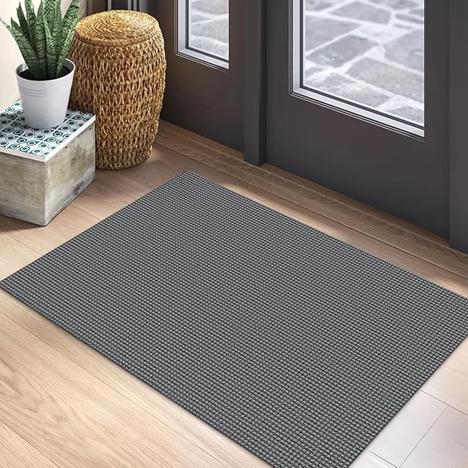 EARTHALL Woven Area Rug 2x3 Ft Washable Rugs for Entryway Braided Non Slip Throw Rugs Door Mat Indoor Outdoor Entrance Small Cotton Woven Carpet for Kitchen Foyer Front Door, Dark Gray