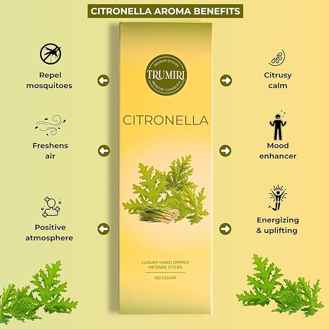Citronella Incense Sticks - Pack of 100 Insence-Sticks - Made with Natural Citronela Oil - Scented Insense Outdoor Inscents Non Toxic Incents