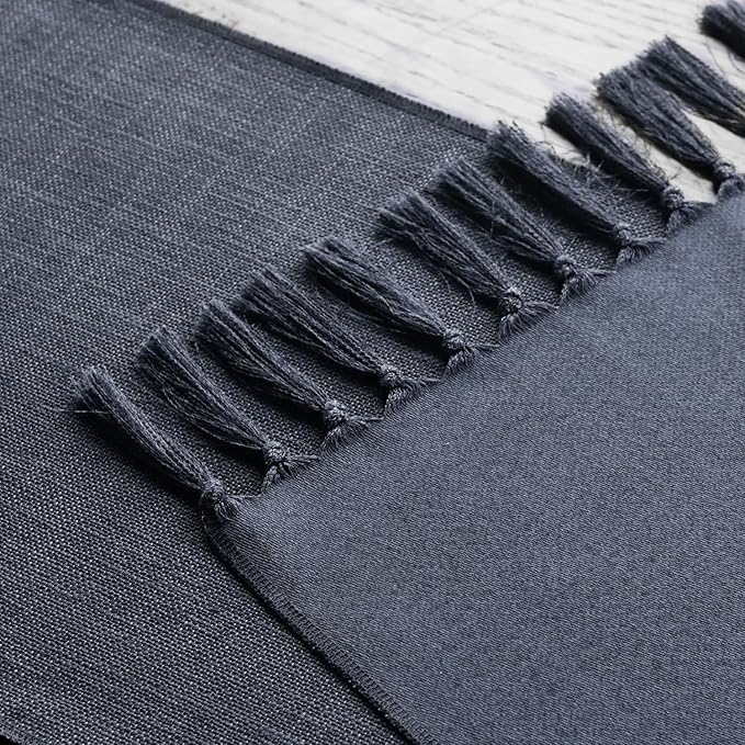 Artoid Mode Graphite Grey Tassel Table Runner, Linen Blend Rustic Farmhouse Style Kitchen Table Decoration Holiday Wedding Party Dinning Decor 13x36 Inch
