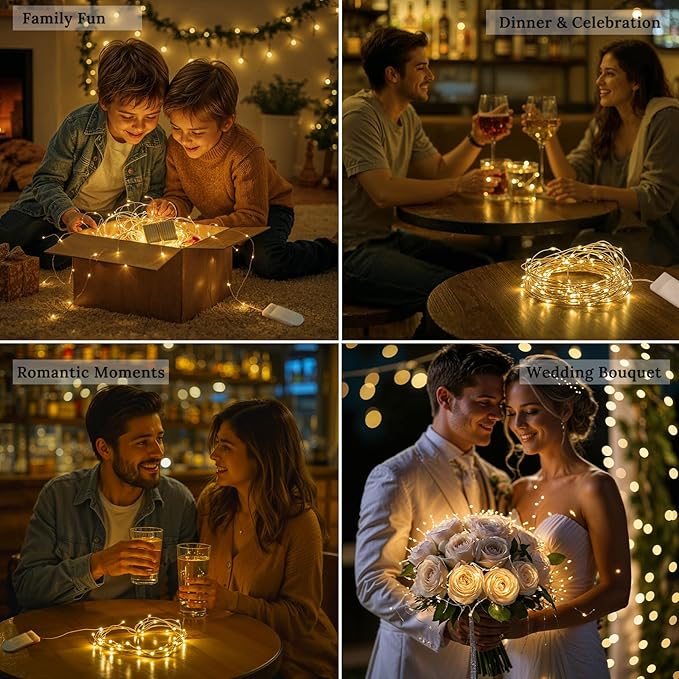12-Pack Fairy String Lights, 7ft 20 LEDs Each, Battery Operated Copper Wire Lights, Warm White Decorative Lights for Wedding, Party, Christmas, Holiday Décor & DIY Crafts