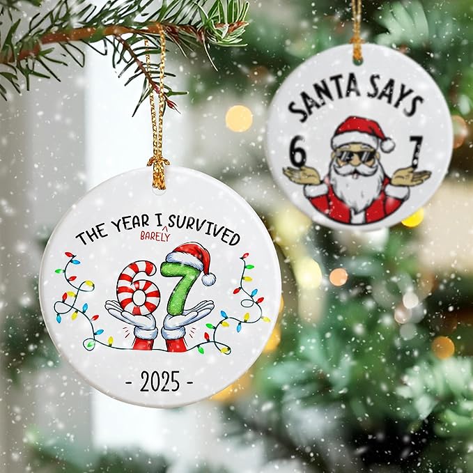 Funny 67 Ornament | 2025 Slang Christmas | Funny Christmas Ornaments 2025 | Funny Teen Grandkid Ornament | Gen Alpha Xmas Gift | 67 Gift