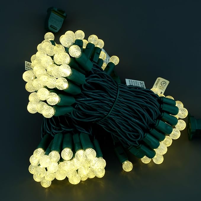 YULETIME Warm White One-Piece G12 Raspberry Christmas Lights 140 Count 48 Feet, 2 Sets 70 LED 24 ft High Waterproof UL Certified String Light (Warm White)