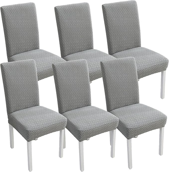 Dining Chairs Covers Set, Dining Room Chair Covers Stretch Seat Covers Parsons Chair Covers Slipcover Fundas Forros para Sillas de Comedor (Texture-Gray,Large (Set of 6))