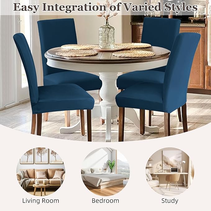 Sufdari Dining Chair Covers,Kitchen Chair Cover,Parsons Chair Slipcover,Spandex Chair Protectors for Dining Room Stretch Chairs Cover Set of 6 -Teal Blue