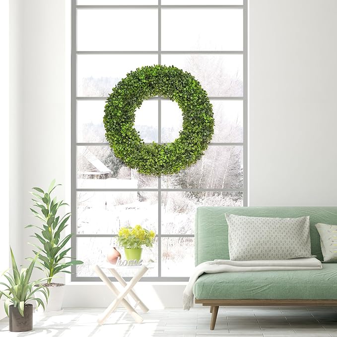 Boxwood Wreaths for Front Door 20 inch Artificial Spring Wreath Green Year Round Wall Window Porch Wedding Home Farmhouse St Patricks Day Indoor Outdoor Decorations