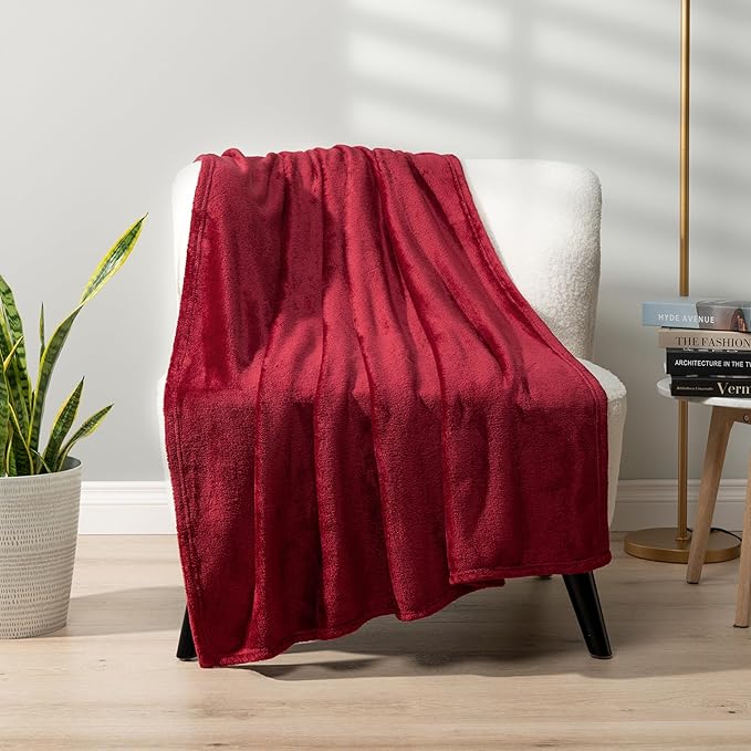 PAVILIA Wine Burgundy Throw Blanket for Couch Twin Size, Dark Red Maroon Super Soft Fuzzy Flannel Throw for Sofa, Luxury Plush Microfiber Blanket Twin Bed, Home Decorative Velvet Gift Blanket, 60x80