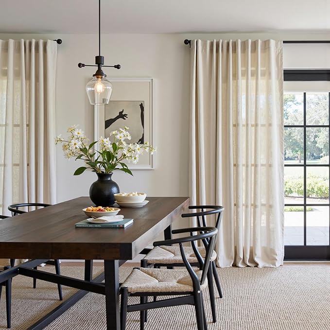 jinchan Beige Linen Blend Curtain 96 Inches Length 1 Panel for Bedroom Living Room, Floor to Ceiling 84 Inches Wide Natural Farmhouse Drape with Rod Pocket Back Tab (84W x 96L, Ecru)