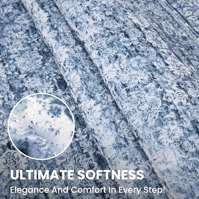 2x3 Washable Rugs for Entrance, Blue Soft Distressed Floral Area Rug, Non-Slip Low-Pile Doormat for Entryway, Dorm, Bedside, Foyer, Indoor Door Mat