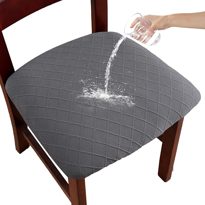 Waterproof Chair Seat Covers Set of 6 for Dining Room, Stretch Removable Washable Chair Seat Slipcovers for Home, Restaurant, Banquet,Kitchen Chair Seat Cushion Protector(Dark Gray, Large)