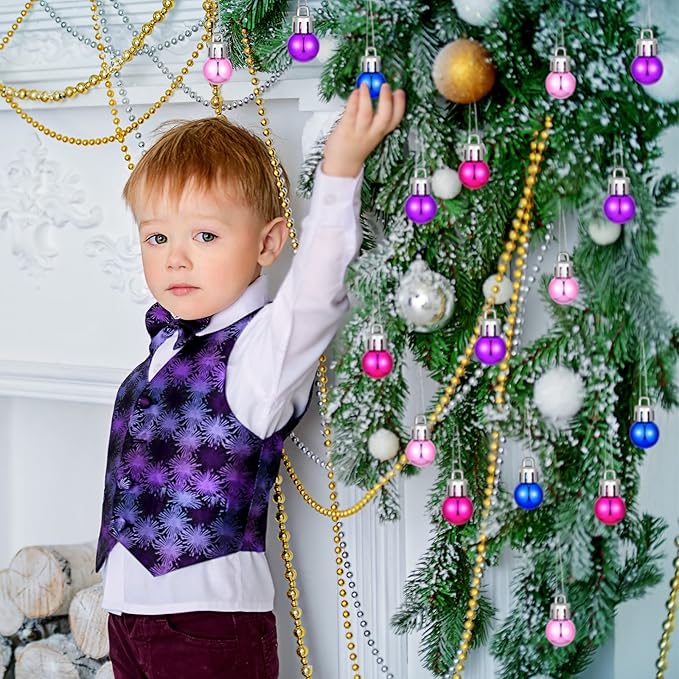 Boao 96 Pcs Christmas Mini Balls Ornaments Miniature Xmas Tree Ornaments Multicolour Shiny Small Hanging Decorations for Christmas Holiday Party Decor(0.79 Inch,Pink, Purple, Blue, Rose Balls)
