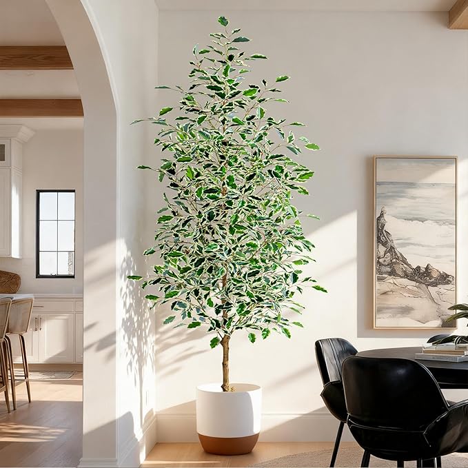 6FT Artificial Ficus Trees Indoor Faux Trees Indoor Fake Floor Plants Tall Artificial Tree with White Pot Faux Tree Fake Indoor Tree Silk Plants Artificial Trees for Home Decor Indoor