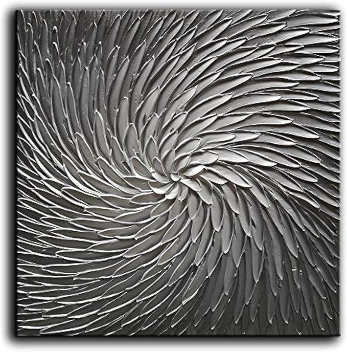 YaSheng Art - Abstract Art Oil Paintings on Canvas Silver Gray Gradient color Abstract Artwork Modern Home Decor Canvas Wall Art Ready to Hang for Living Room Bedroom 24x24 Inch