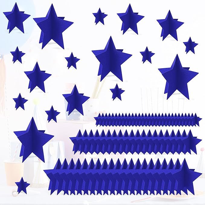 70 Pcs Blue Star Centerpieces for Movie Night Party Decorations 3D 2025 Graduation Table Decor 3 Sizes 8" 5" 3" Red Carpet Film Show Theme Birthday Party Back to School Table Decor Independent Day