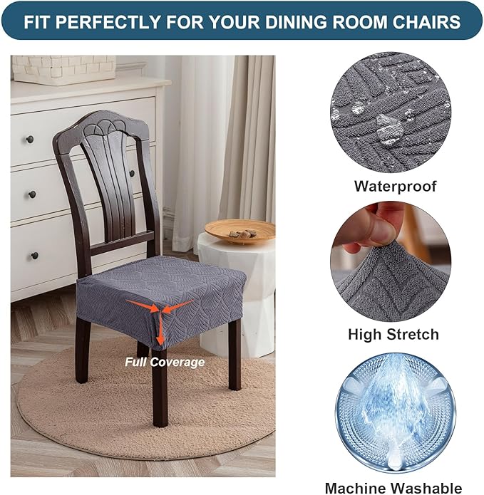 Waterproof Stretch Seat Covers,Dining Room Chair for 4 Set Removable Washable Chair Slipcover Protectors,No Rear Covers,Dark Grey