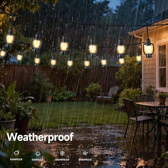 15FT Solar String Lights Waterproof for Outdoor, Patio Lights Solar Powered, LED Shatterproof Bulbs, Solar Light for Camping Backyard Garden(Mini Lantern-Warm White)