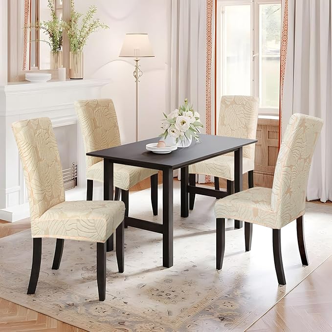 Dining Room Chair Covers Set of 4 Stretch Spandex Kitchen Chair Protector Slipcover Removable Washable Dining Chair Covers for Home, Party, Ceremony, Banquet (Cream White)